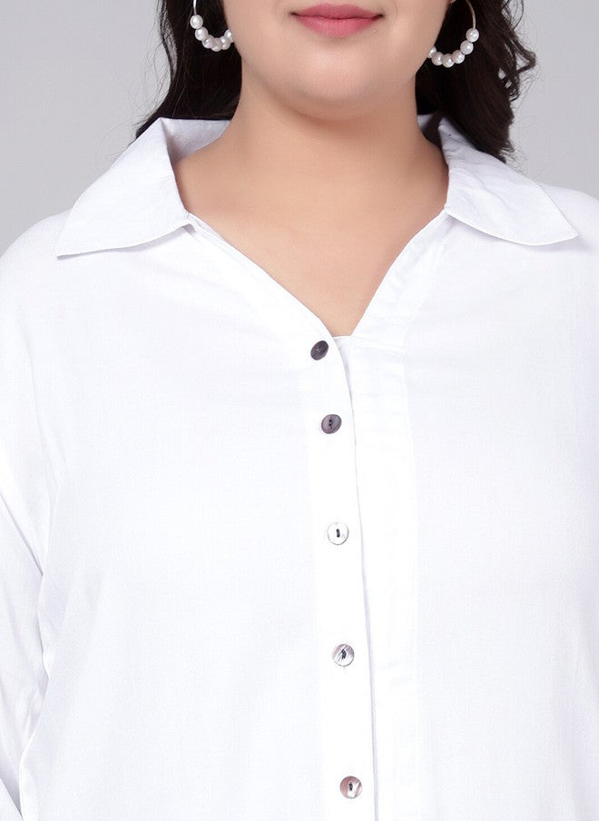 Indietoga Plus Size Classic Spread Collar Longline Casual Shirt - Image 2